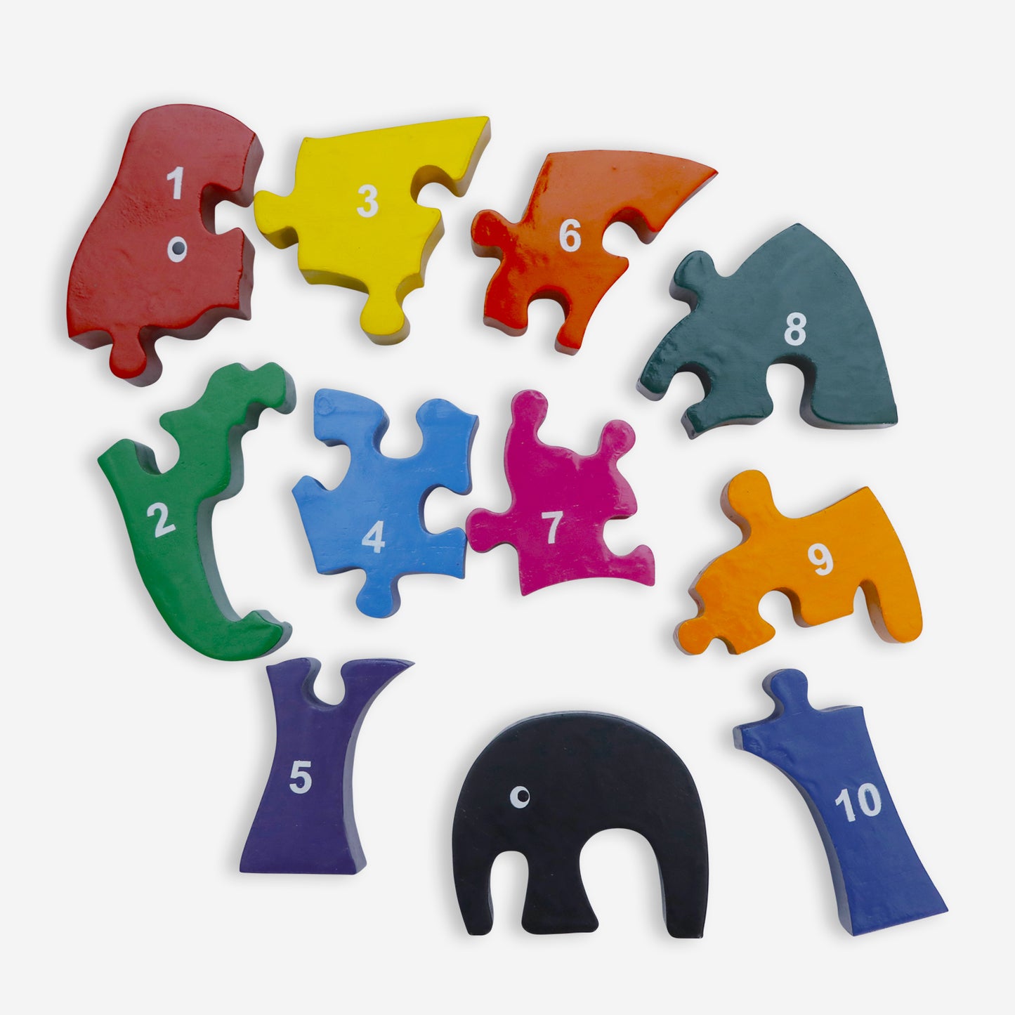 Wooden Puzzle Mama and Baby Elephants Numbers