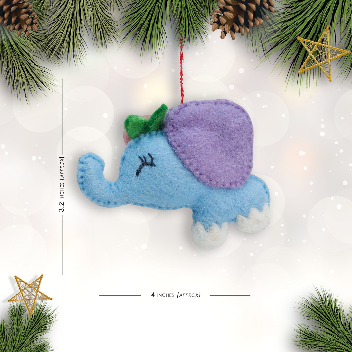 Felt Ornament - Elephant With Bow