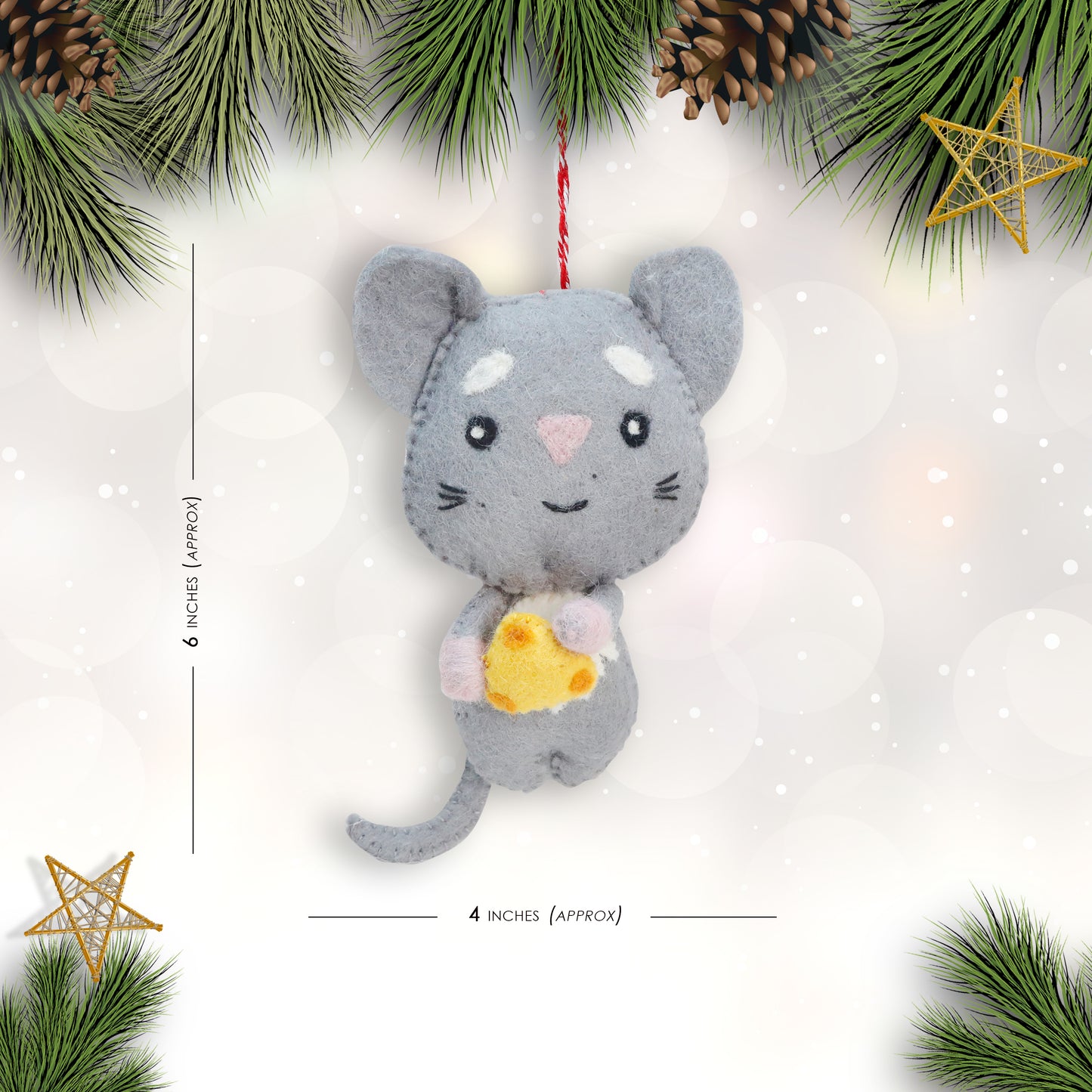 Felt Ornament Mouse with Cheese