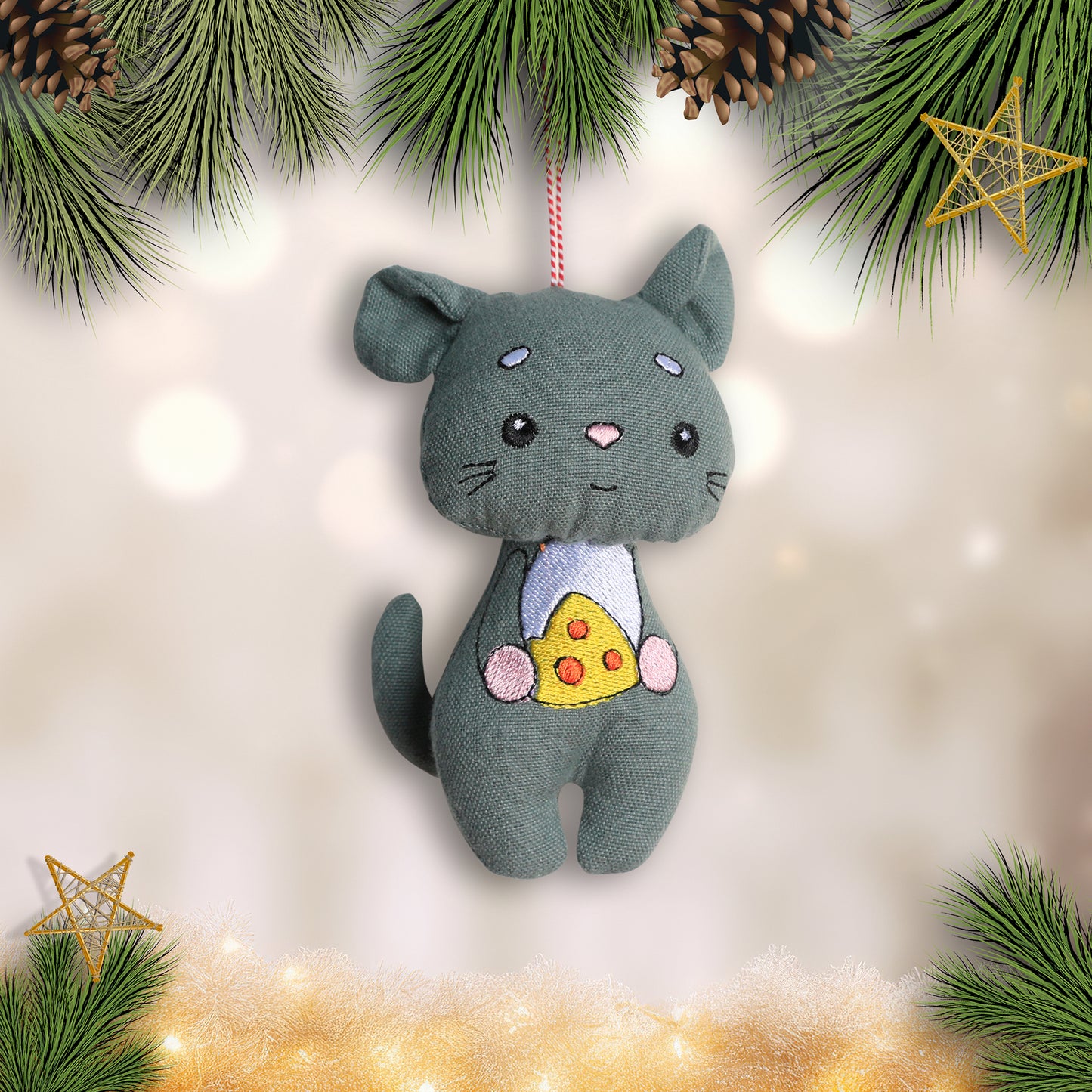 Organic Cotton Ornament - Mouse With Cheese