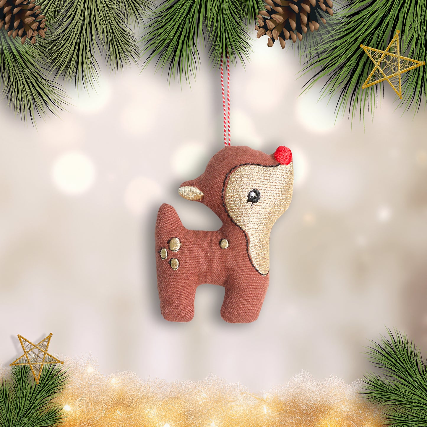 Organic Cotton Ornament - Rudolph Inspired