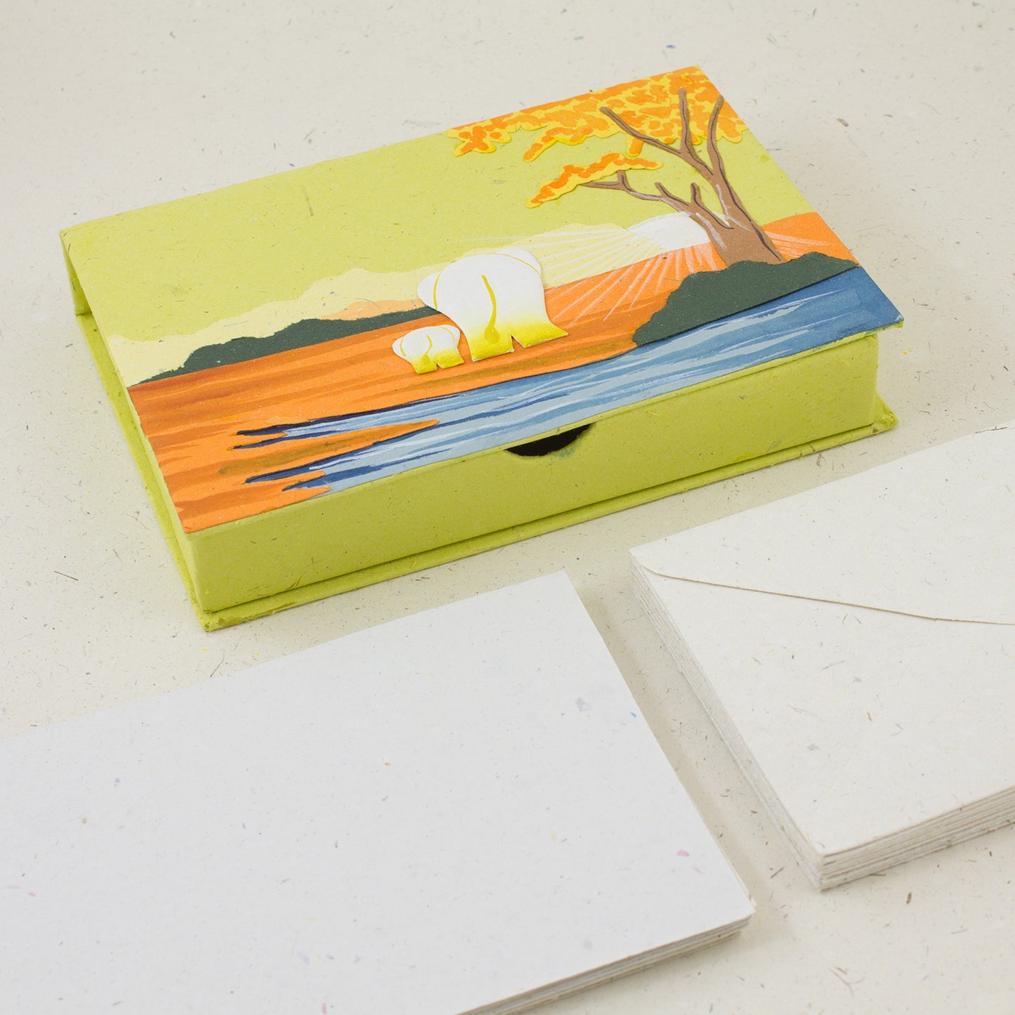 Boxed Stationery Set Elephants Light Green