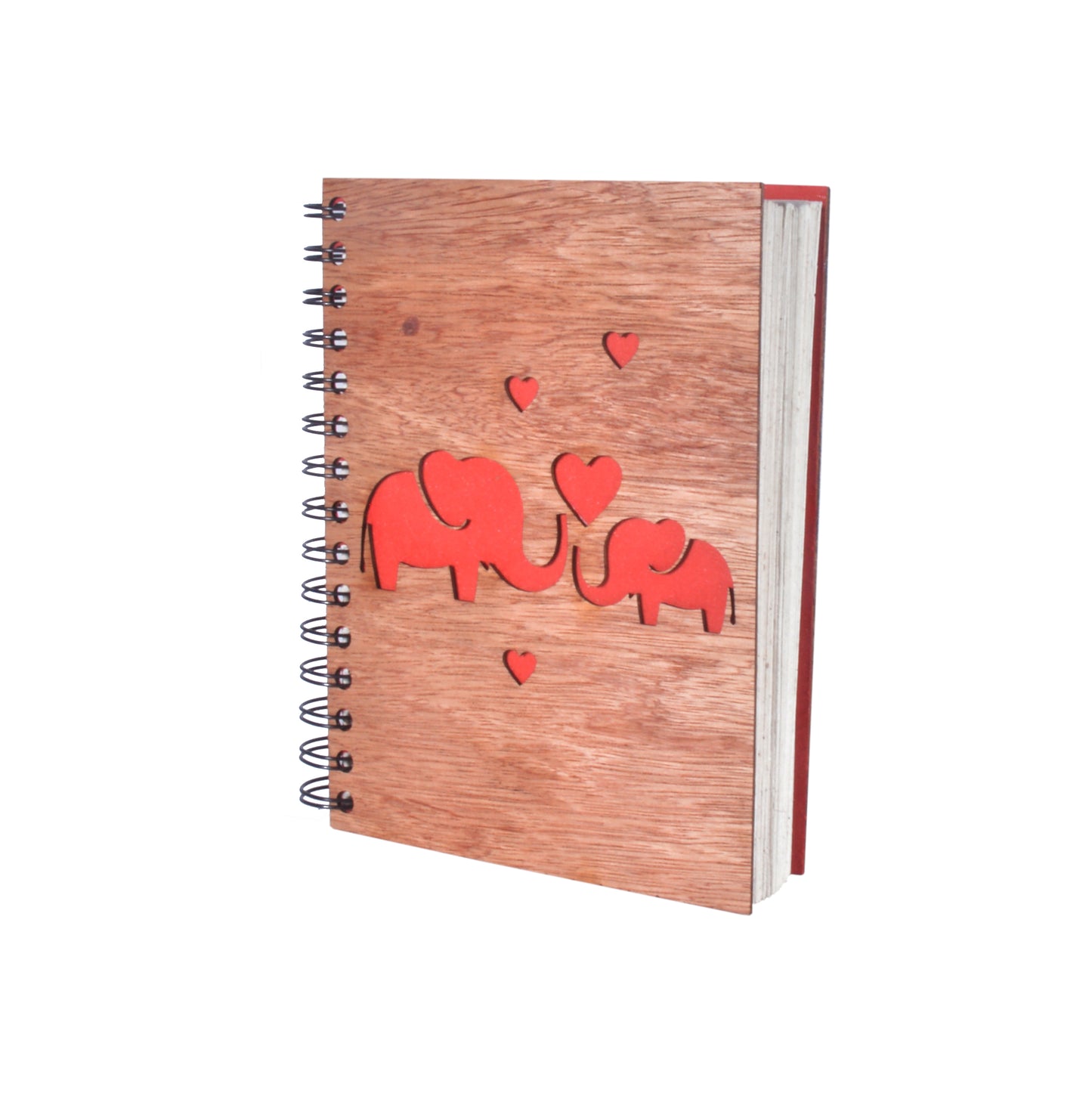 Large Notebook Wood Cover Elephant Love