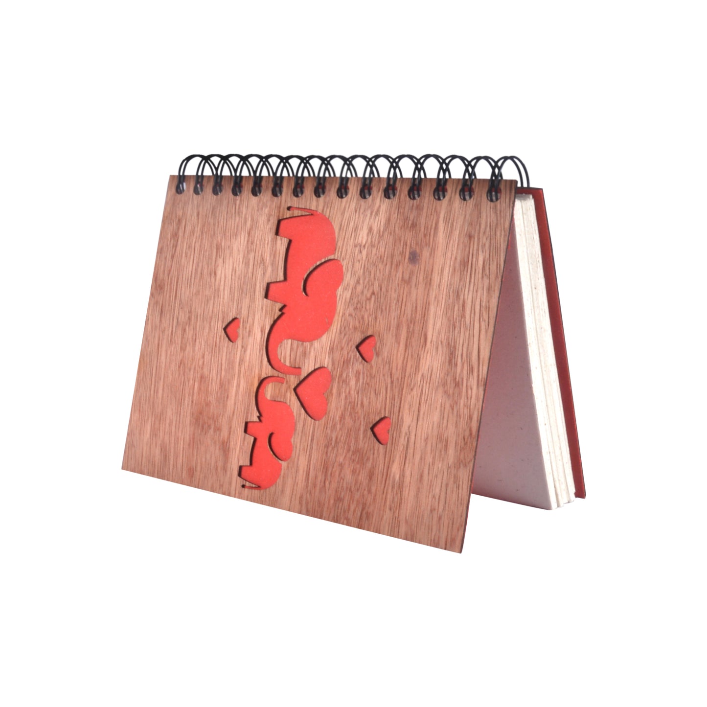 Large Notebook Wood Cover Elephant Love