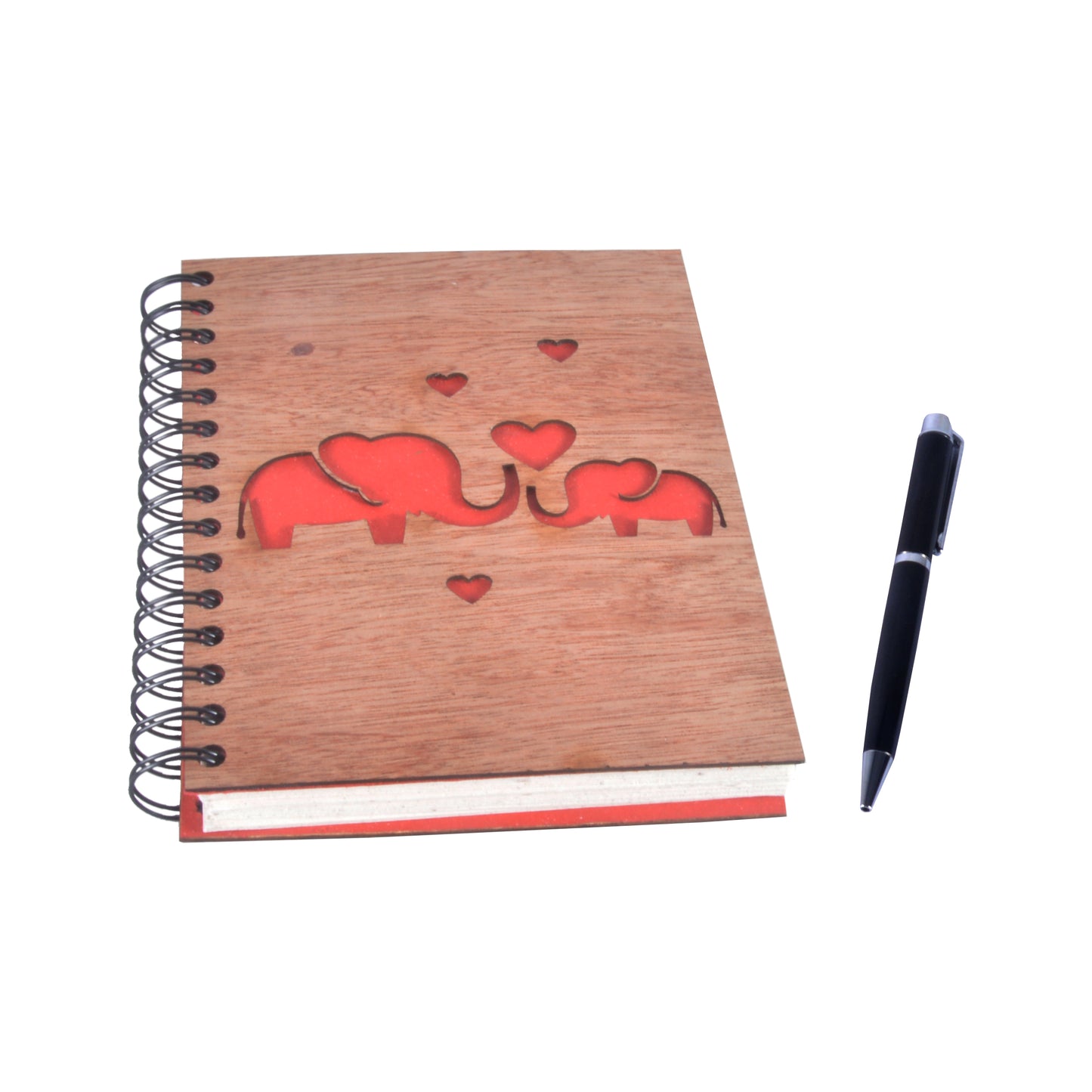 Large Notebook Wood Cover Elephant Love