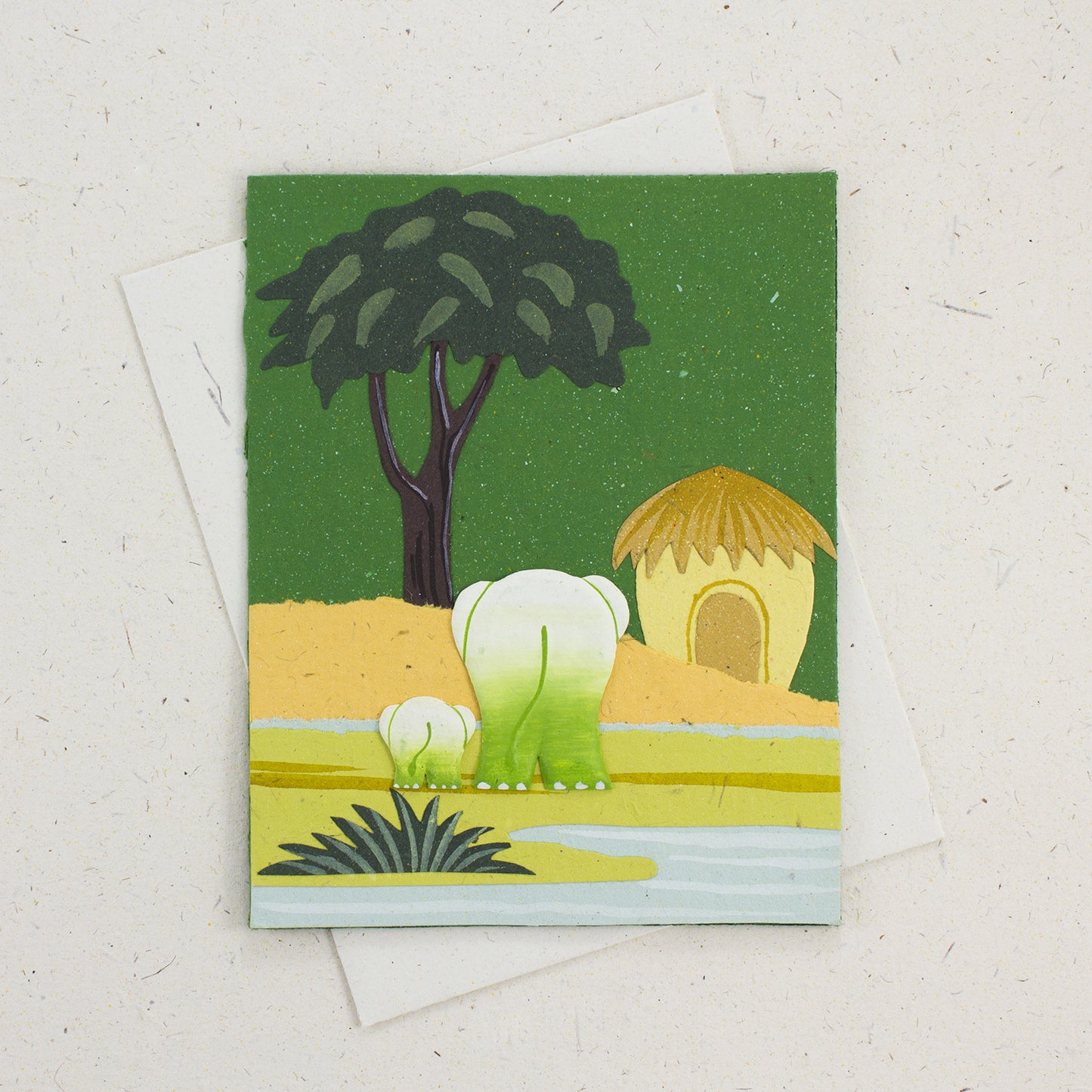 Single Greeting Card Elephants Dark Green