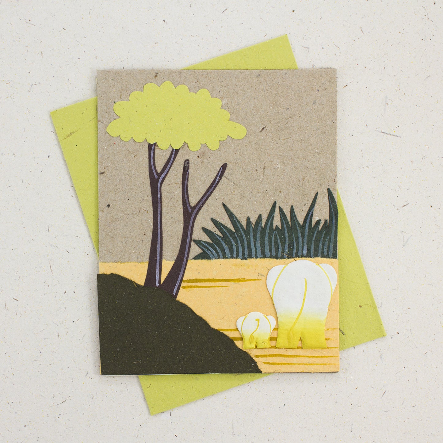 Single Greeting Card Elephants Natural Kraft
