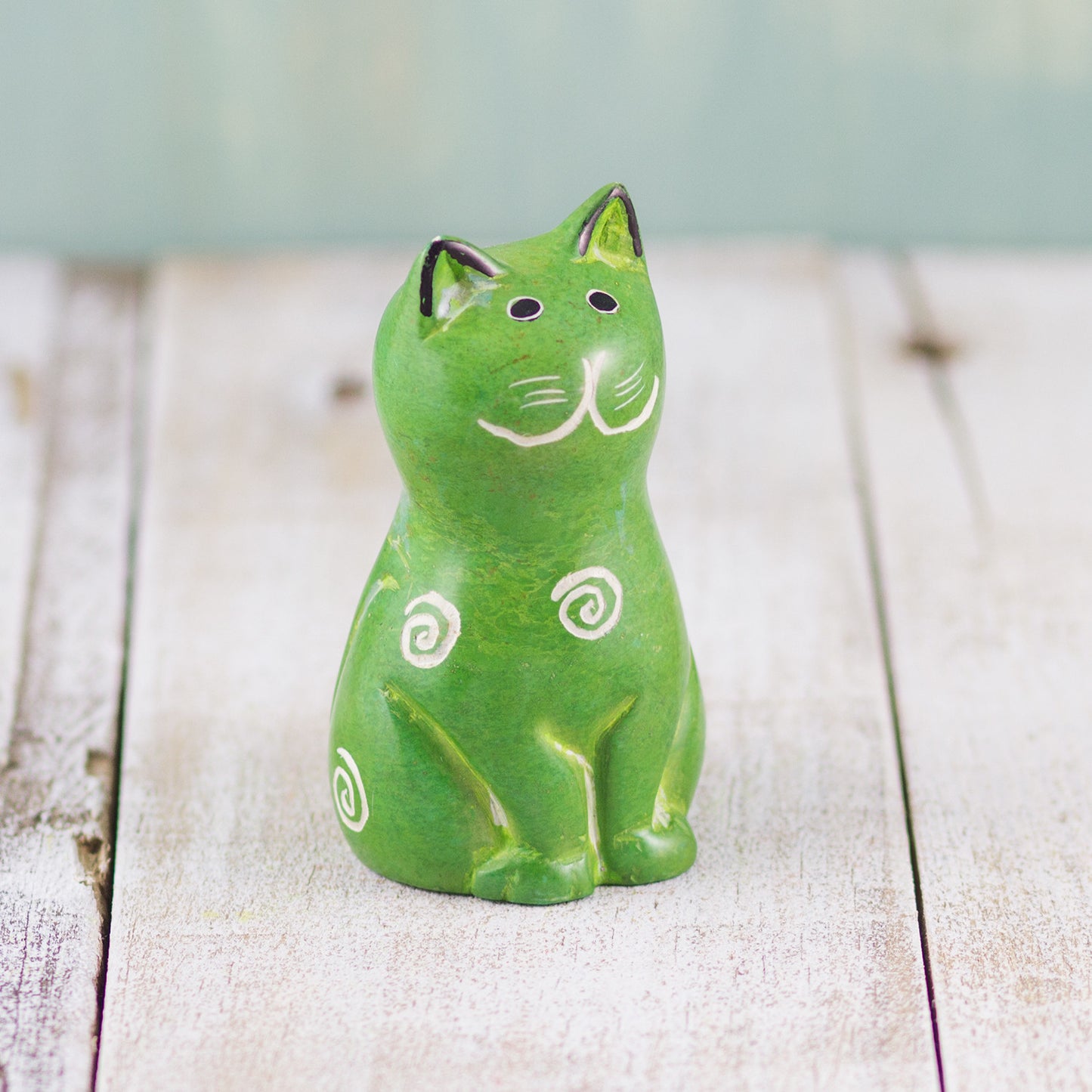 Soapstone Cute Kitty Cat Green (w)
