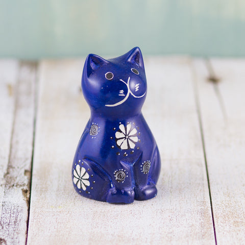 Soapstone Cute Kitty Cat Dark Blue