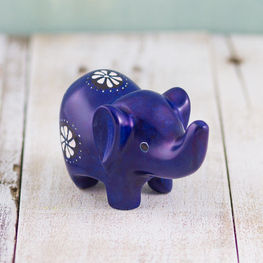 Soapstone Small-Eared Elephant Dark Blue