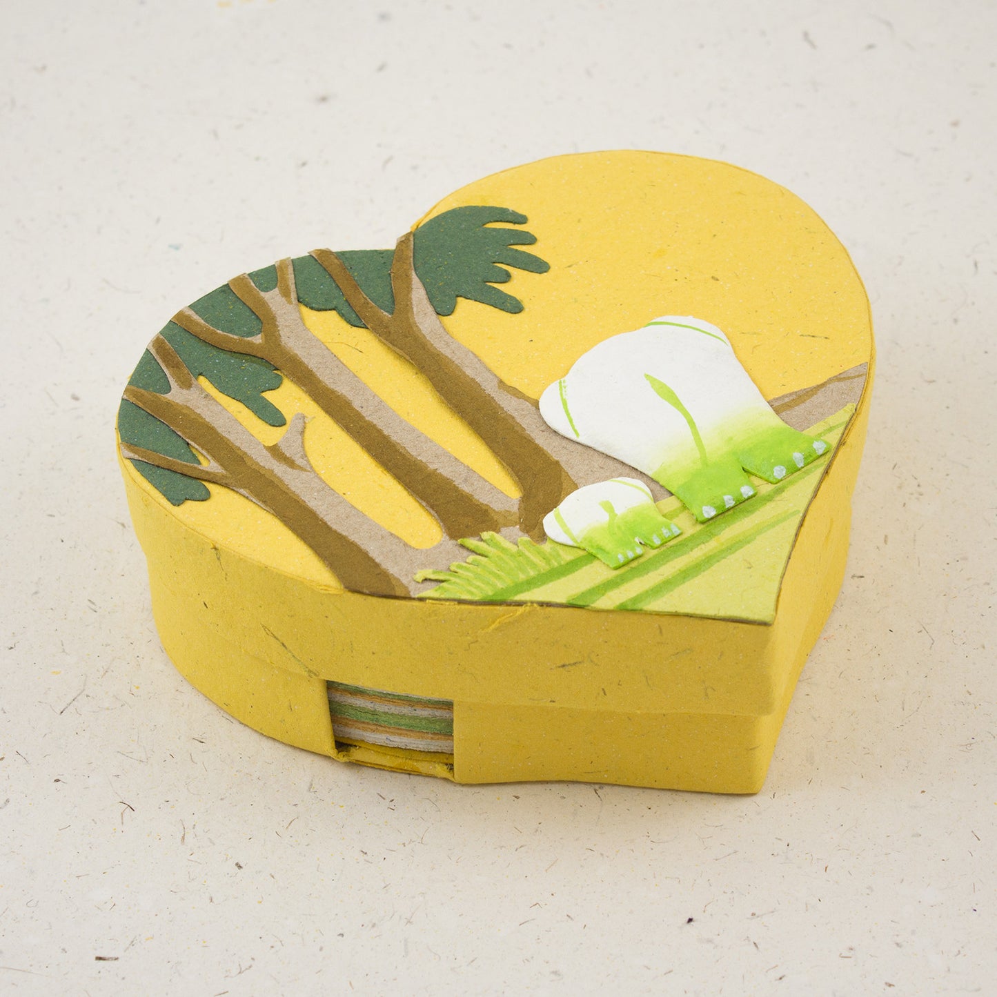 Heart Shaped Note Box Elephants Yellow