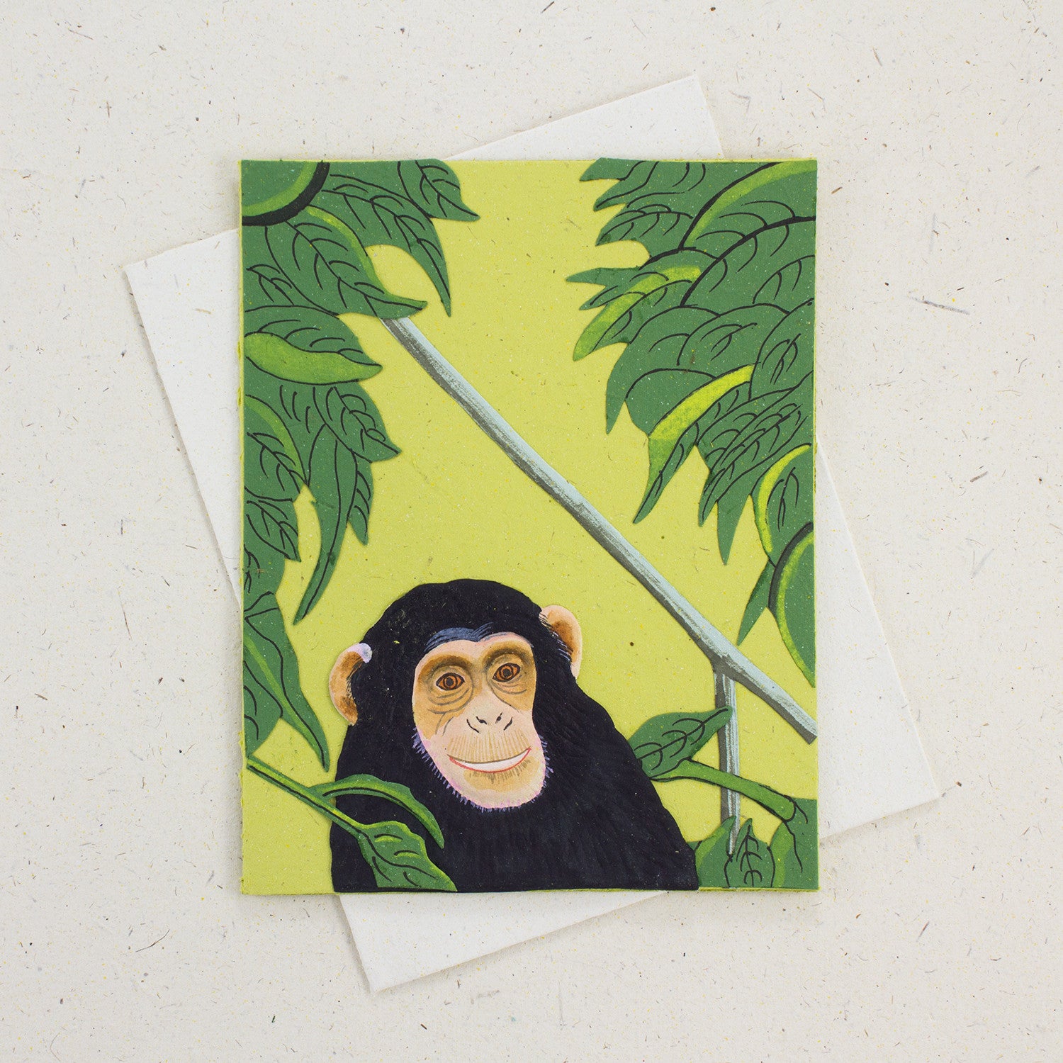 Single Greeting Card Chimpanzee Light Green
