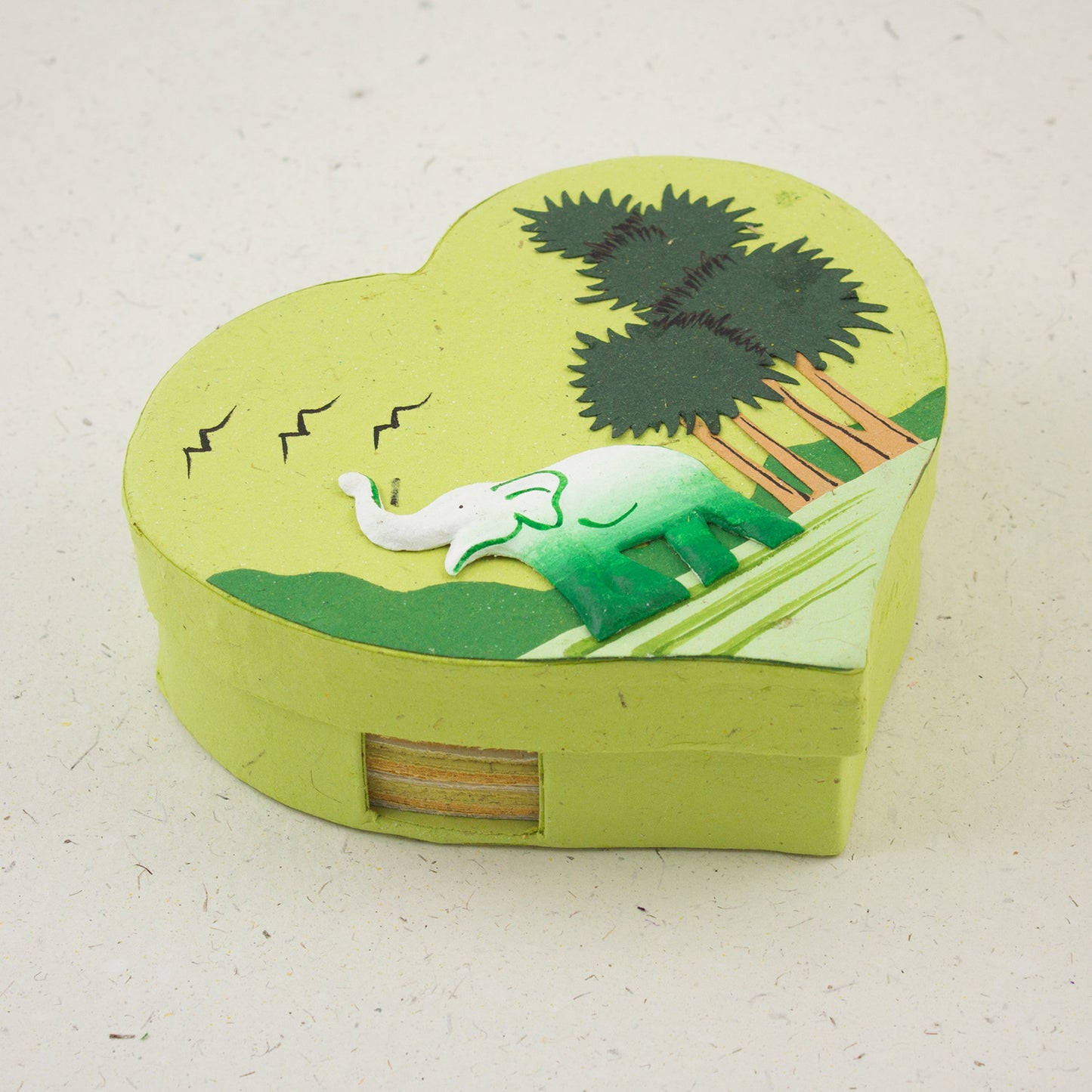 Heart Shaped Note Box Elephant Light Green
