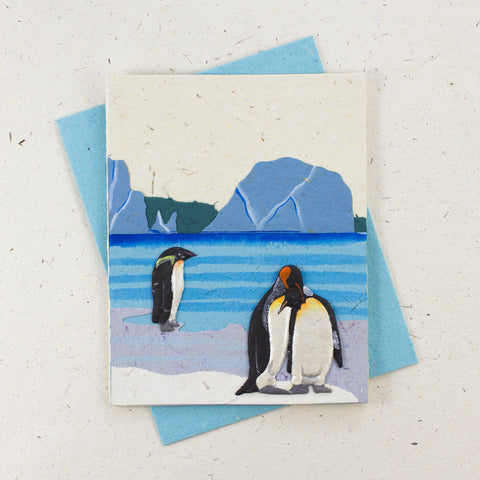 Single Greeting Card Penguins Natural White