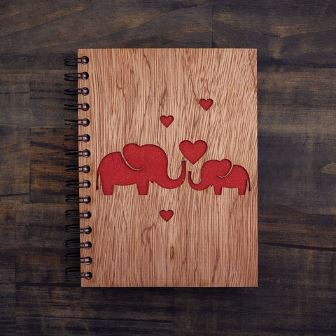 Large Notebook Wood Cover Elephant Love