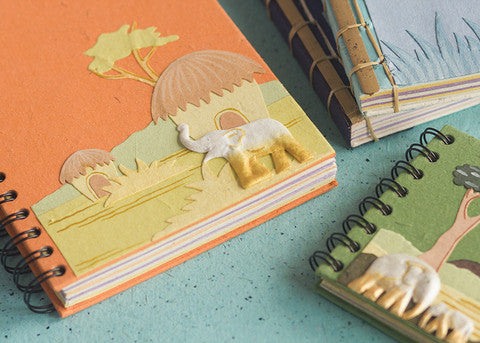 Mr. Ellie Pooh • Handmade Fair Trade Gifts • Small Notebook Elephants Dark  Green