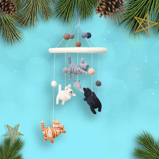 Handfelted Mobile Cats