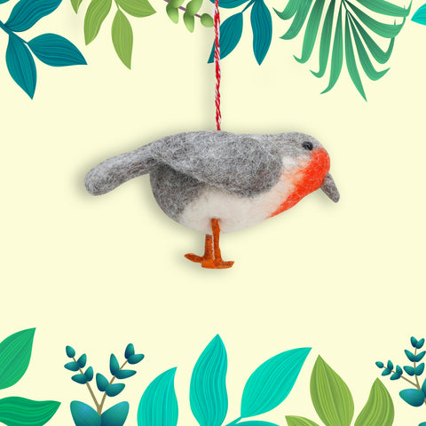 Felt Ornament - Tuft Grey Bird