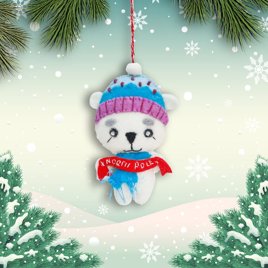 Felt Ornament - Polar Bear North Pole (w)