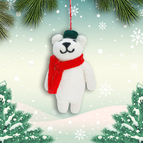 Felt Ornament - Tuft Polar Bear Long