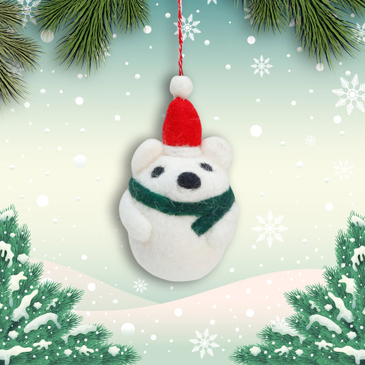 Felt Ornament - Tuft Polar Bear Round(w)