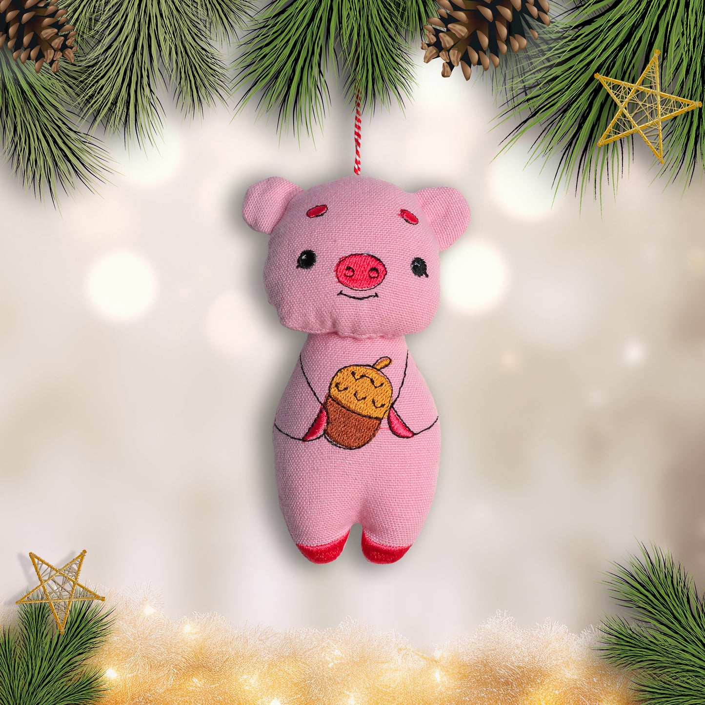 Organic Cotton Ornament - Pig With Nut