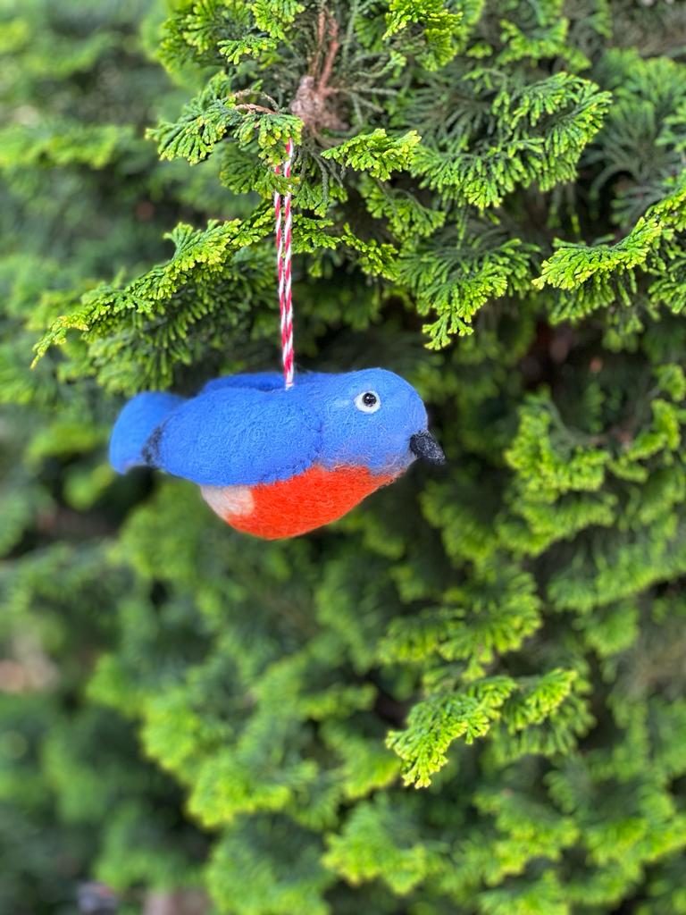 Handfelted Ornament Tuft Bluebird