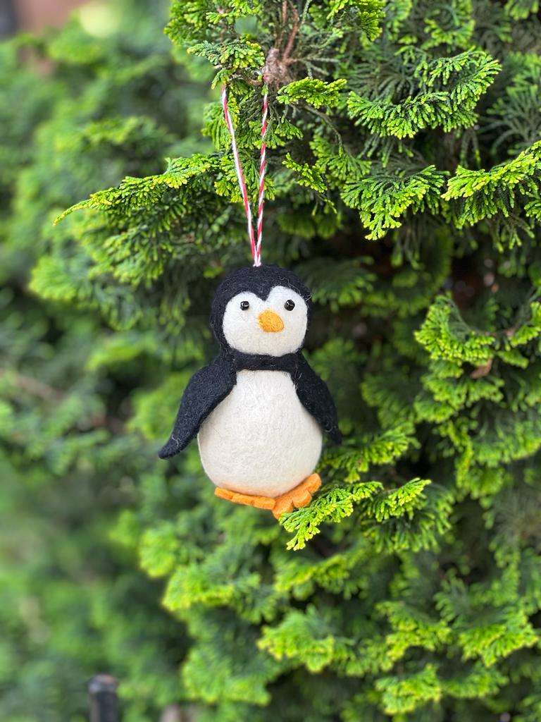 Handfelted Ornament Tuft Penguin Bowtie