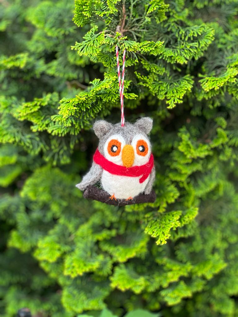 Handfelted Ornament Tuft Owl