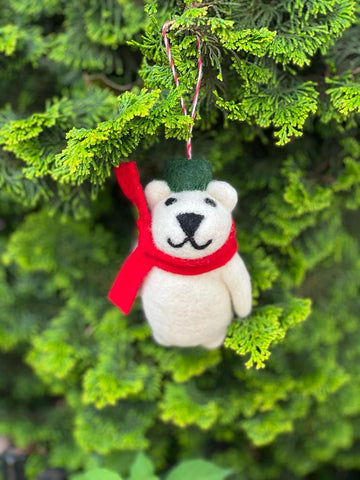 Handfelted Ornament Tuft Polar Bear Long