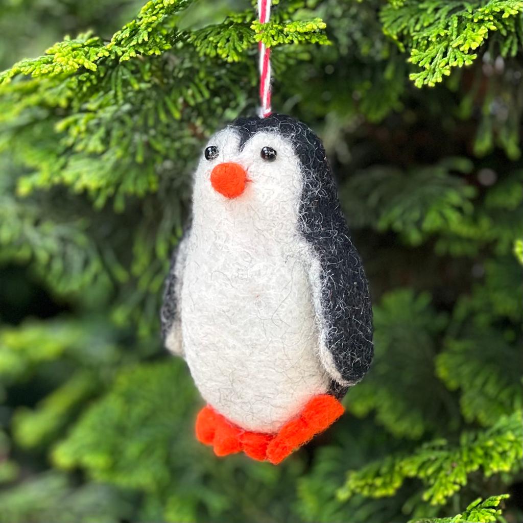 Handfelted Ornament Tuft Penguin Tall