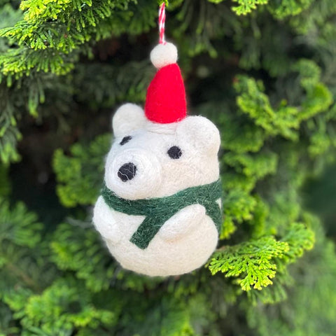 Handfelted Ornament Tuft Polar Bear Round