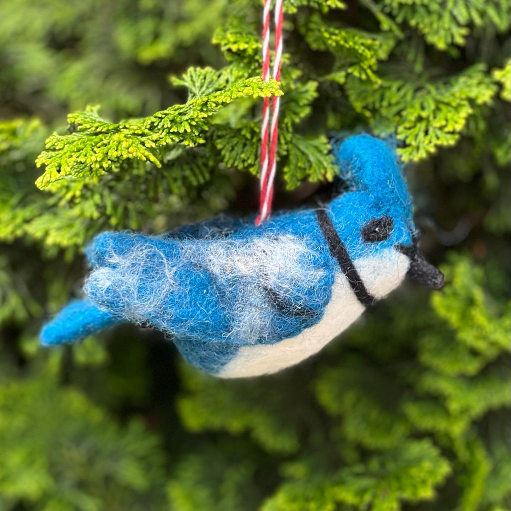 Handfelted Ornament Tuft Blue Jay