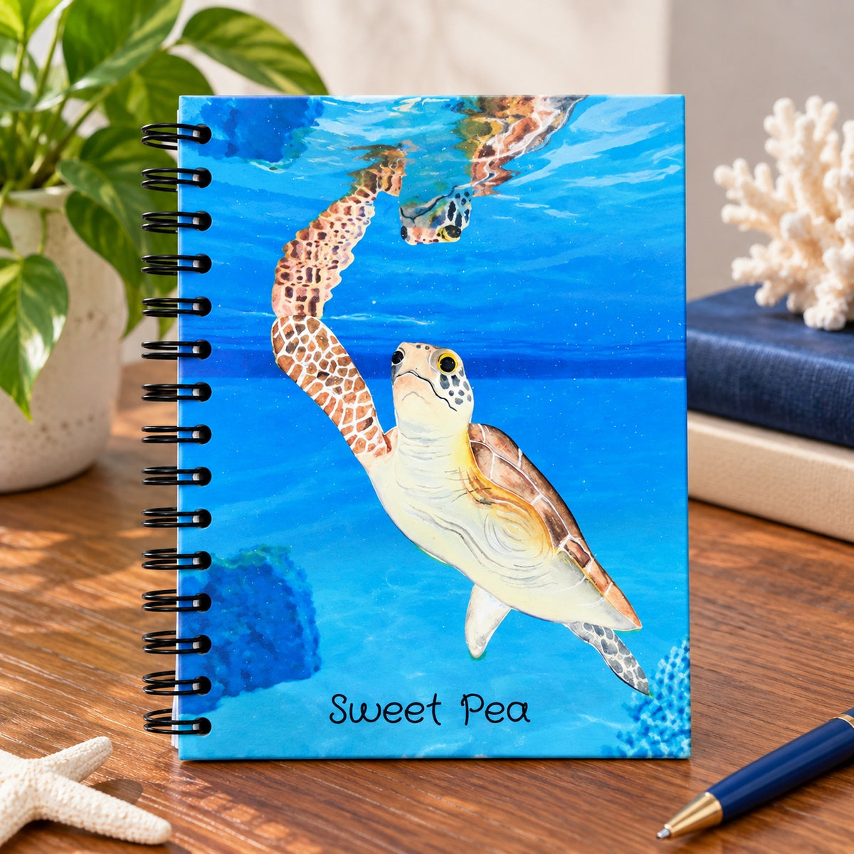 Sweet Pea Sea Turtle Spiral Notebook – Handmade Eco-Friendly Elephant Dung Paper