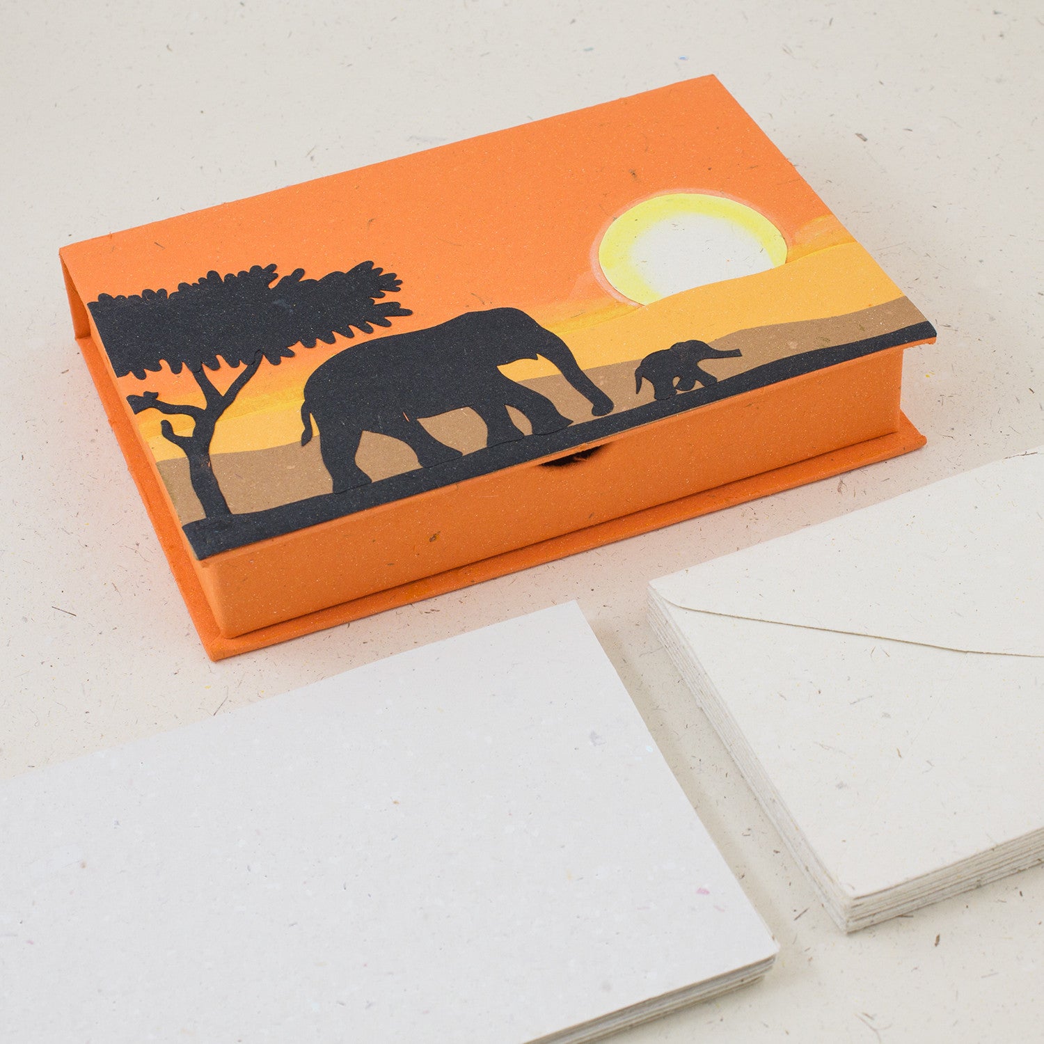 Boxed Stationery Set Elephants Orange