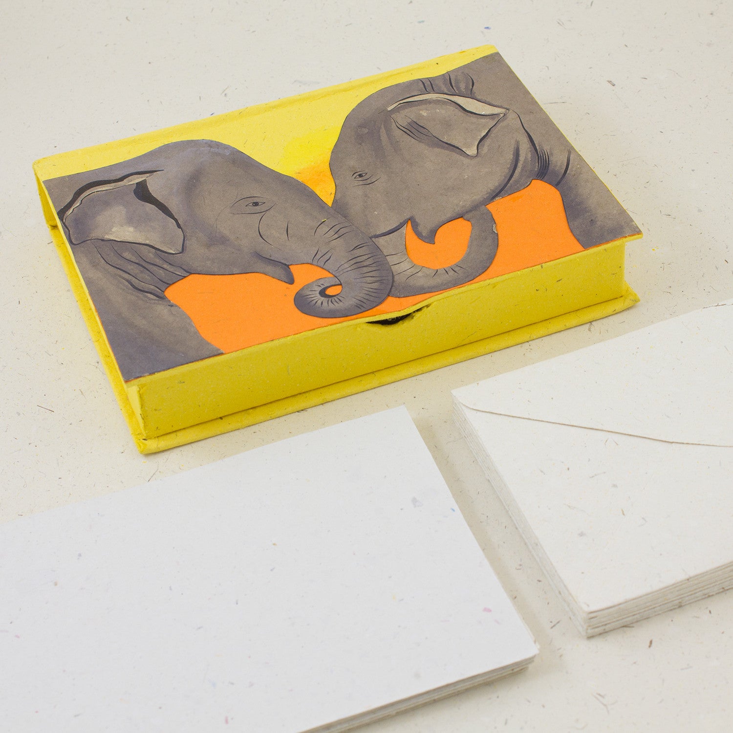 Boxed Stationery Set Elephants Yellow