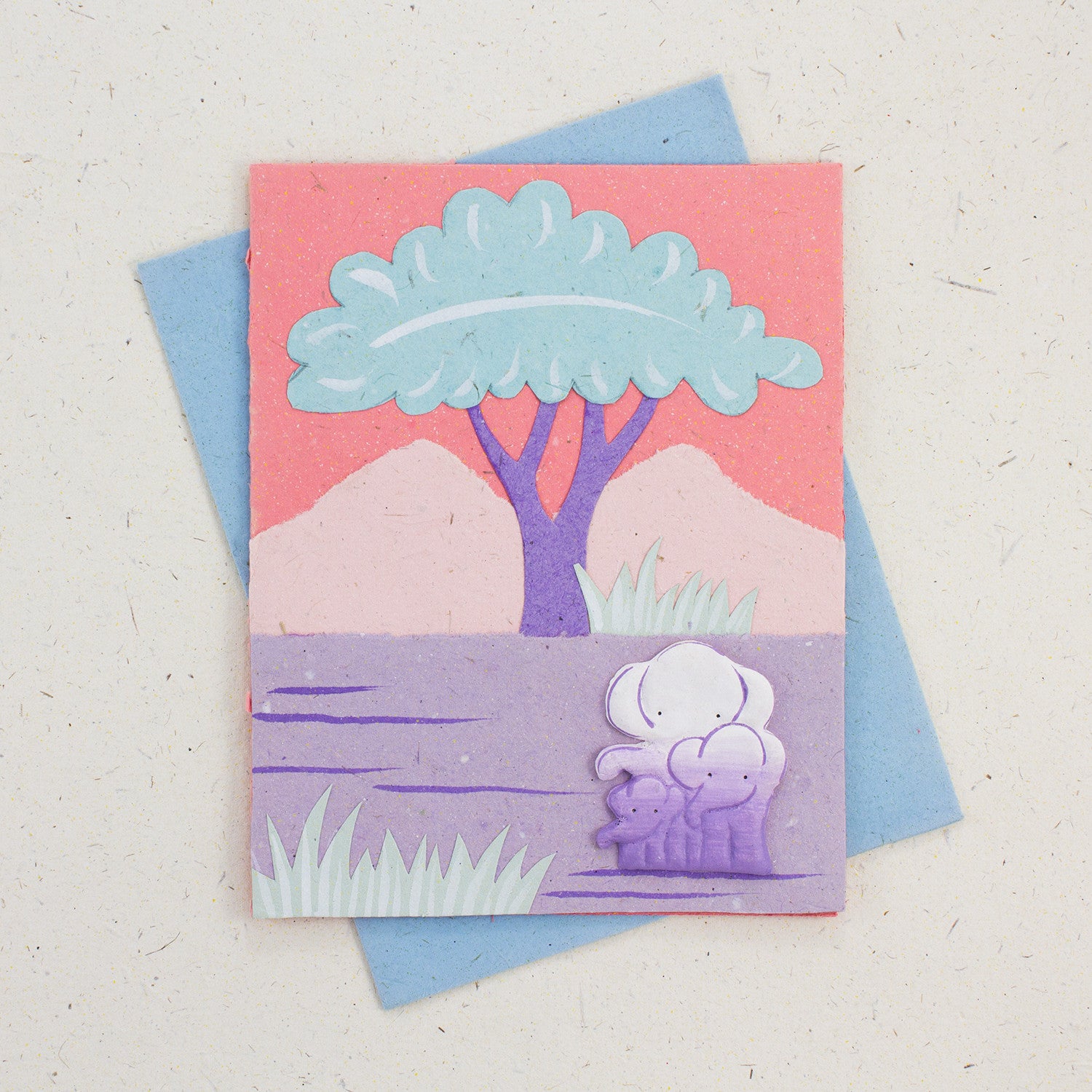Single Greeting Card Elephants Pink