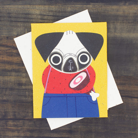 Single Greeting Card Pugsly Pug