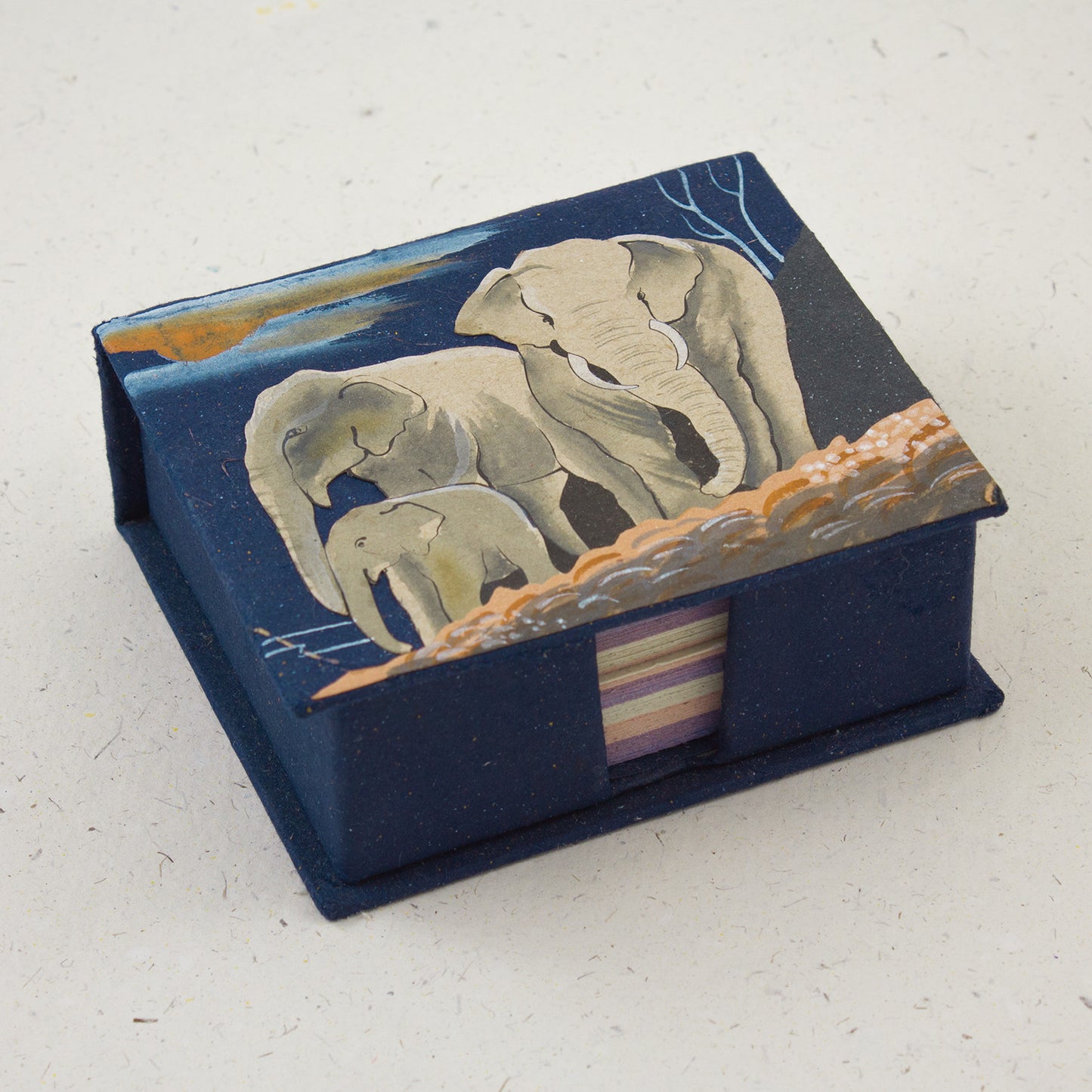 Note Box Elephants Dark Blue