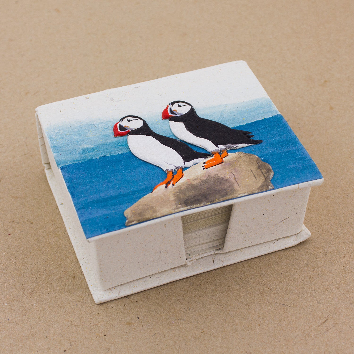 Note Box Puffins Natural White