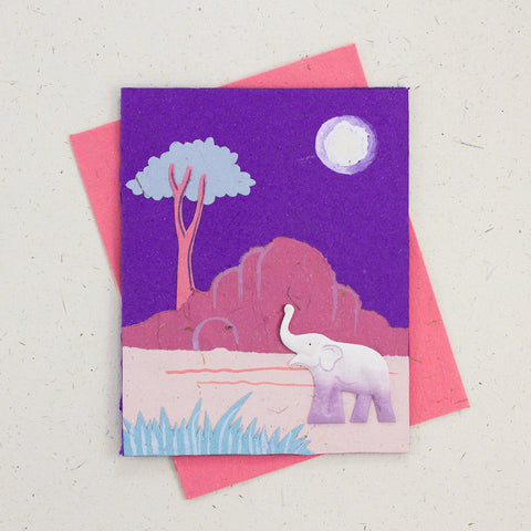 Single Greeting Card Elephant Purple