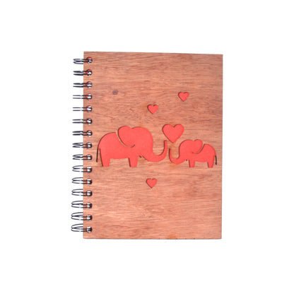 Large Notebook Wood Cover Elephant Love