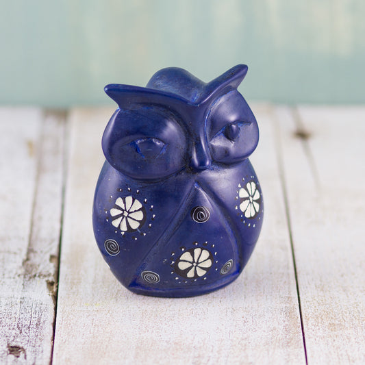 Soapstone Owl Dark Blue