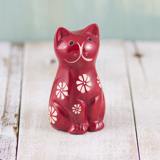 Soapstone Cute Kitty Cat Red (w)