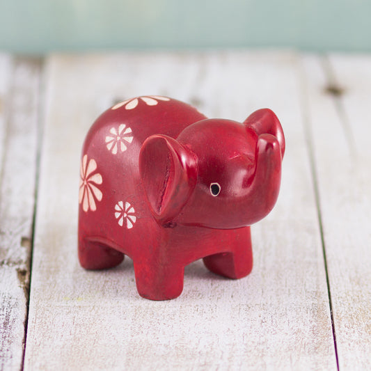 Soapstone Small-Eared Elephant Red (w)