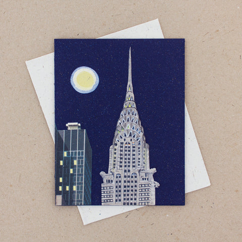 Single Greeting Card Chrysler Building Dark Blue