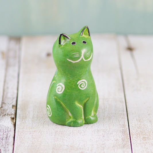 Soapstone Cute Kitty Cat Green (w)