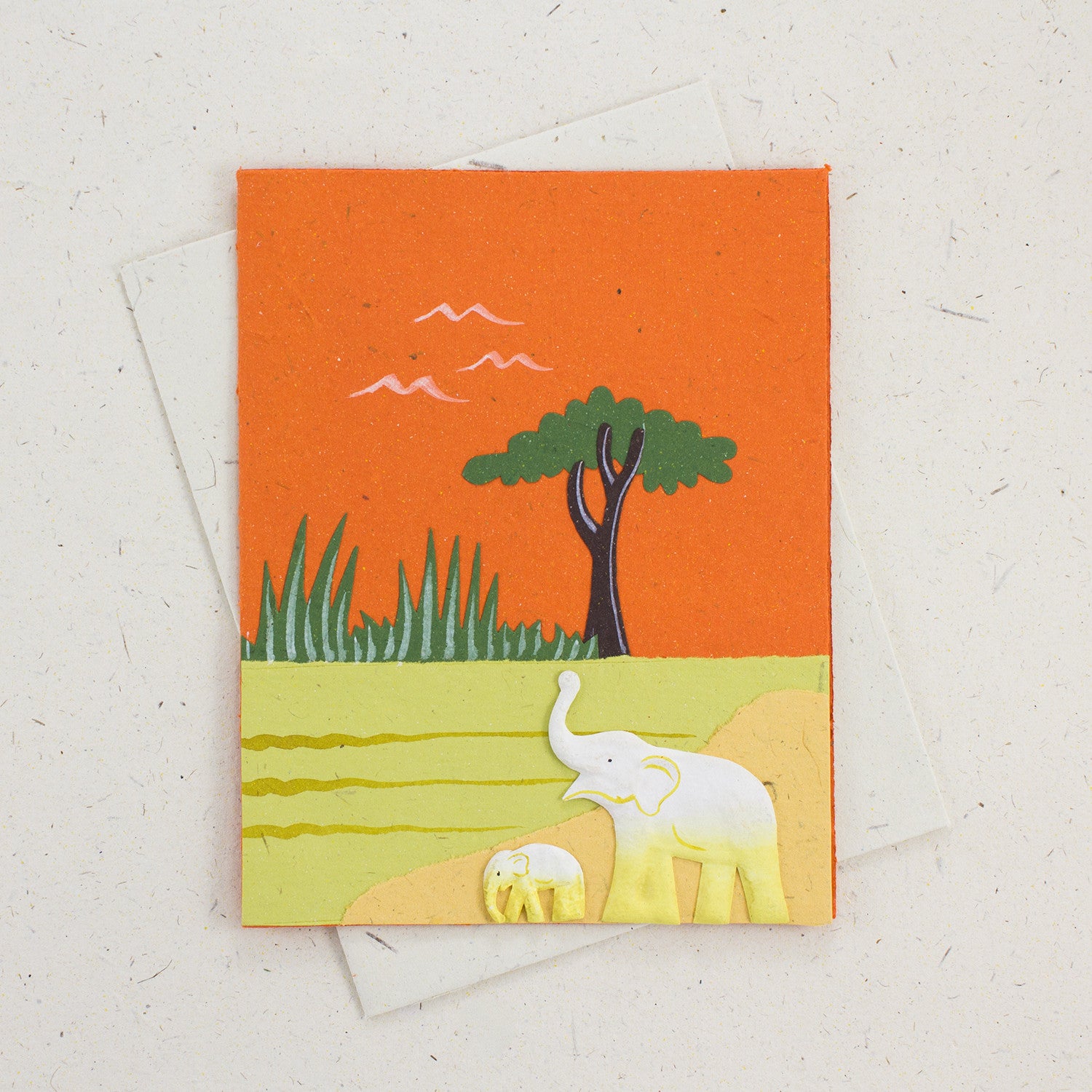 Single Greeting Card Elephants Orange