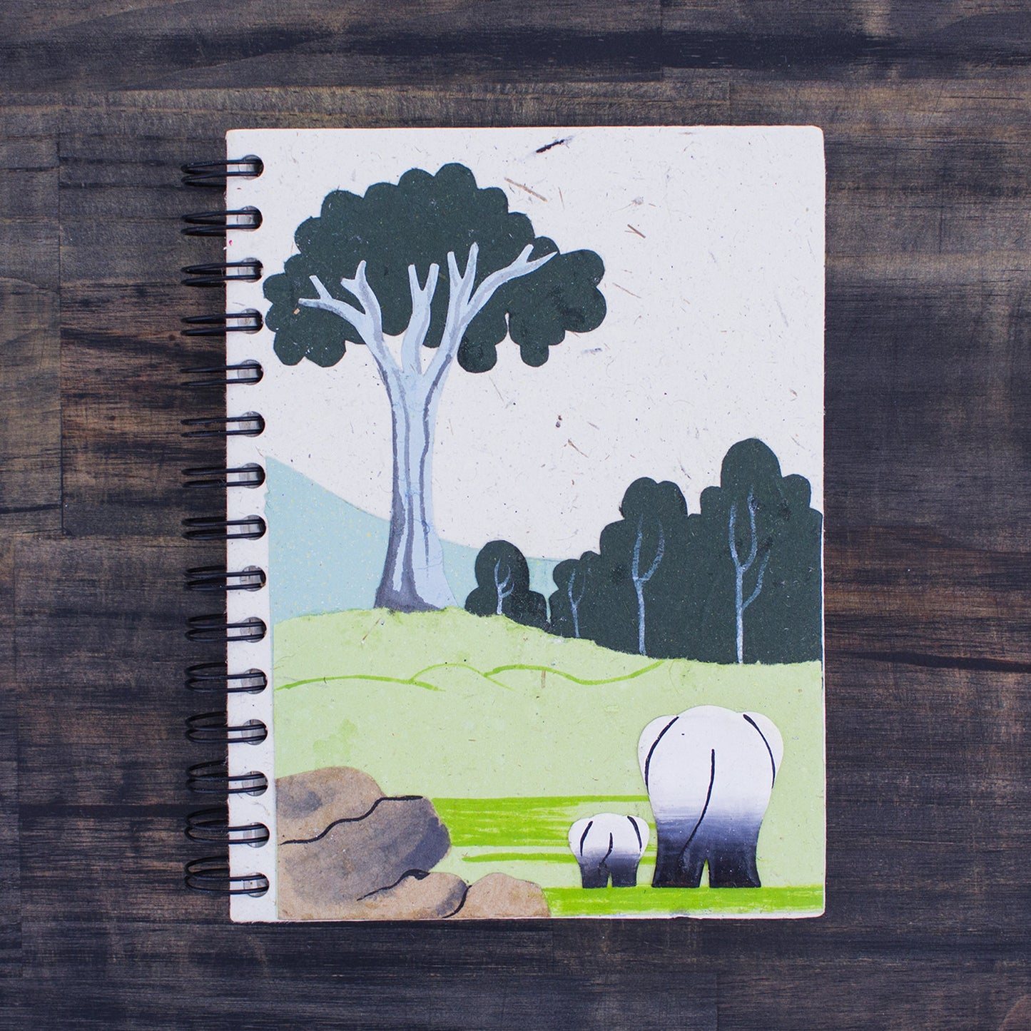 Large Notebook Mama & Baby Elephants Natural White