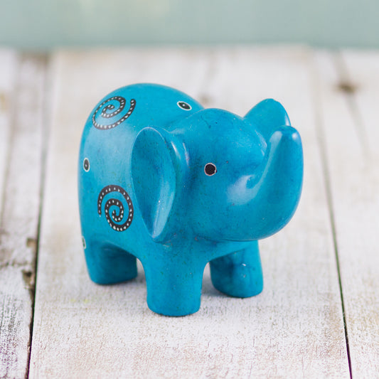 Soapstone Small-Eared Elephant Light Blue (w)